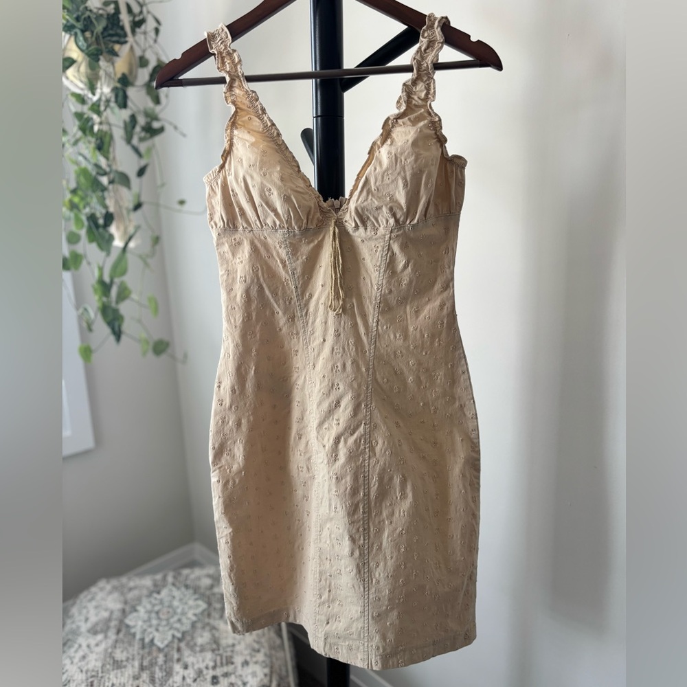 Suzy Shier Cream Midi Dress with Eyelet Detail